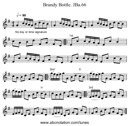 Brandy Bottle. JBa.66 - staff notation