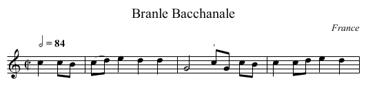 Branle Bacchanale - staff notation