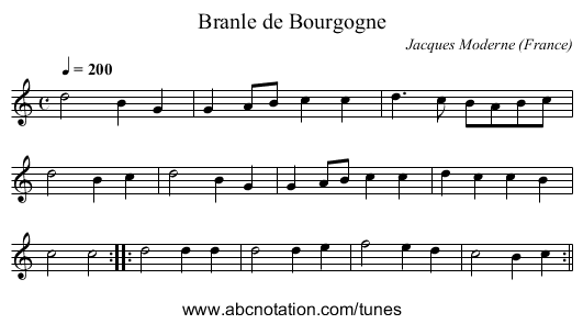 Branle de Bourgogne - staff notation