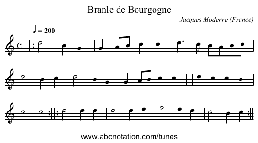 Branle de Bourgogne - staff notation