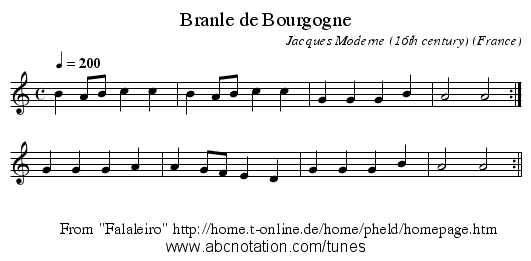 Branle de Bourgogne - staff notation