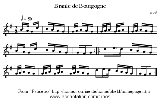 Branle de Bourgogne - staff notation