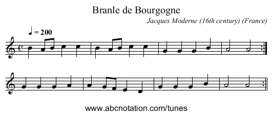 Branle de Bourgogne - staff notation