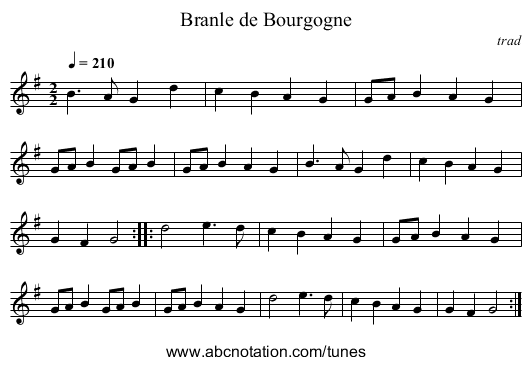 Branle de Bourgogne - staff notation