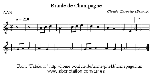 Branle de Champagne - staff notation