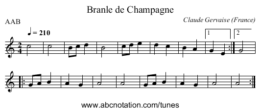 Branle de Champagne - staff notation