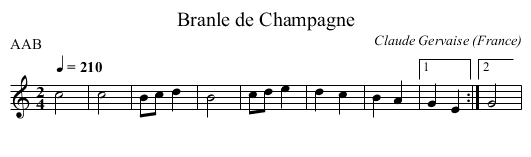 Branle de Champagne - staff notation