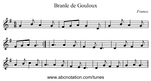 Branle de Gouloux - staff notation
