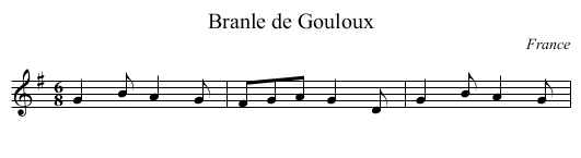 Branle de Gouloux - staff notation