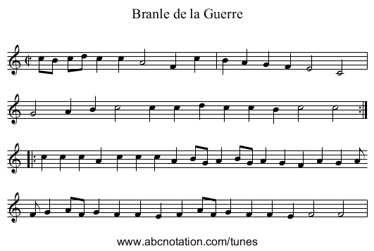 Branle de la Guerre - staff notation
