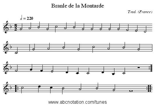 Branle de la Montarde - staff notation