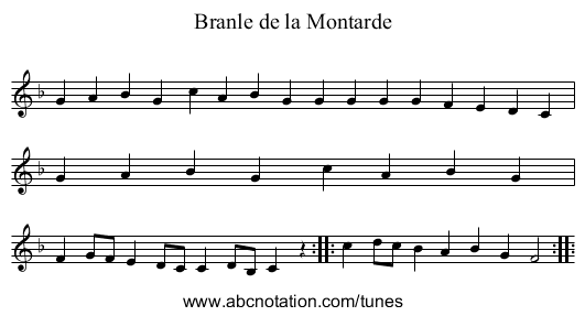 Branle de la Montarde - staff notation
