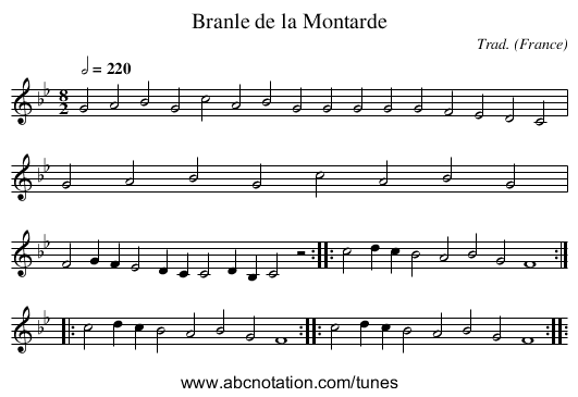 Branle de la Montarde - staff notation
