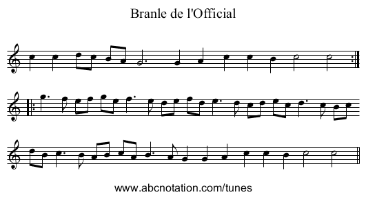 Branle de l'Official - staff notation