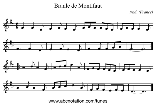 Branle de Montifaut - staff notation