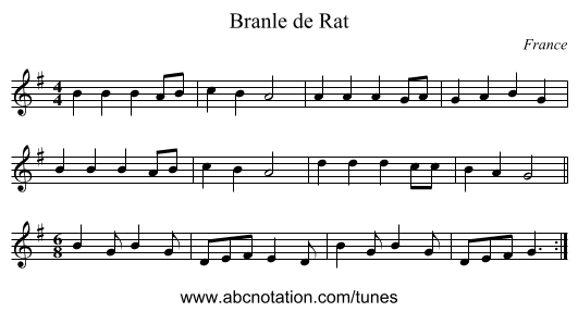 Branle de Rat - staff notation