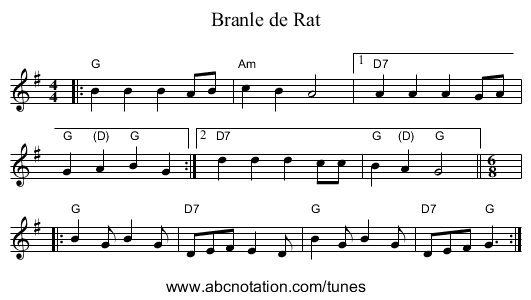Branle de Rat - staff notation