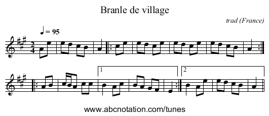 Branle de village - staff notation