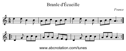 Branle d'&Eacute;cueille - staff notation
