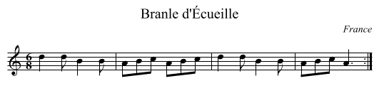Branle d'Écueille - staff notation