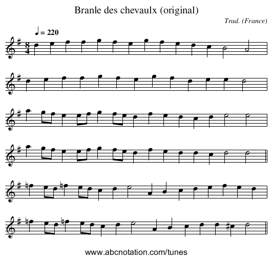 Branle des chevaulx (original) - staff notation
