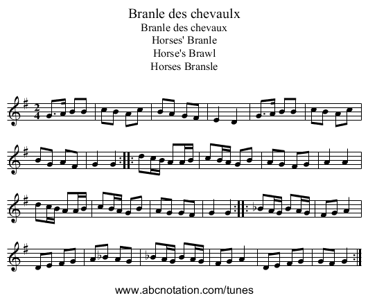 Branle des chevaulx - staff notation