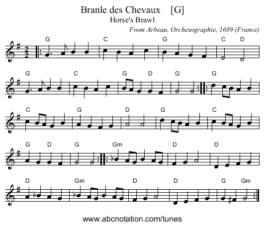 Branle des Chevaux    [G] - staff notation