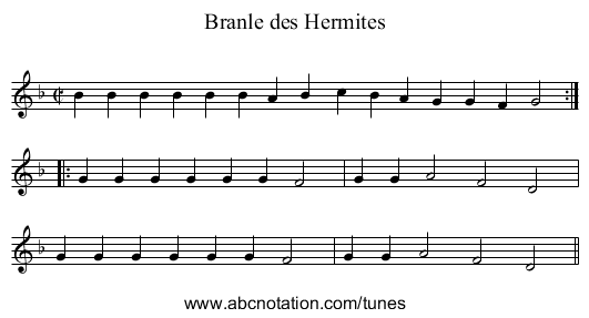 Branle des Hermites - staff notation