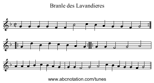 Branle des Lavandieres - staff notation