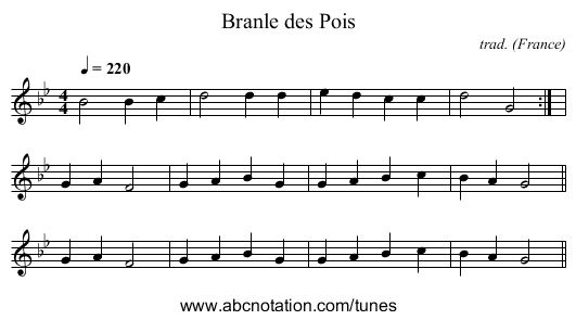 Branle des Pois - staff notation