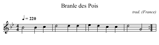 Branle des Pois - staff notation