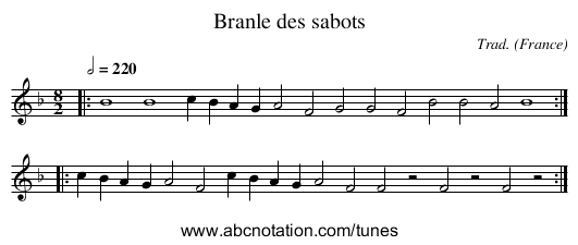 Branle des sabots - staff notation