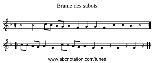 Branle des sabots - staff notation