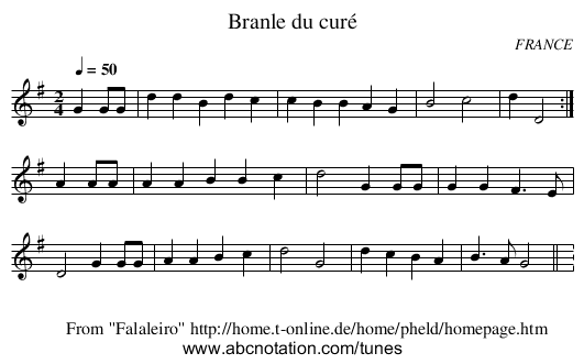 Branle du curé - staff notation