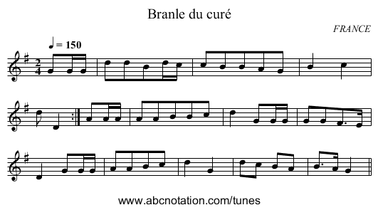 Branle du curé - staff notation