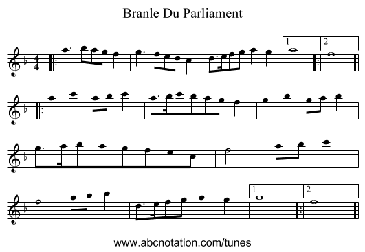 Branle Du Parliament - staff notation