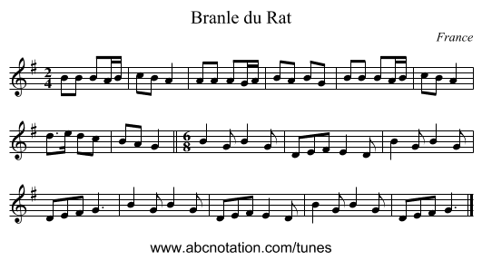 Branle du Rat - staff notation