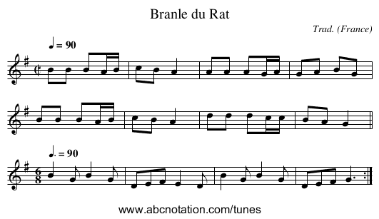 Branle du Rat - staff notation