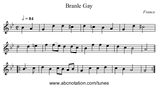 Branle Gay - staff notation