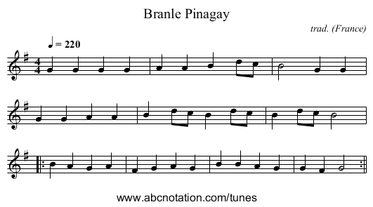 Branle Pinagay - staff notation