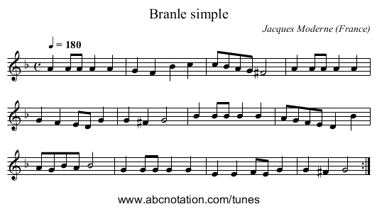 Branle simple - staff notation