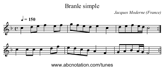 Branle simple - staff notation