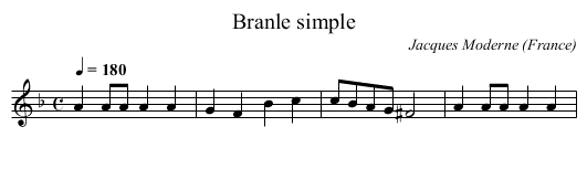 Branle simple - staff notation