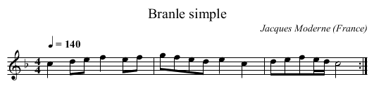 Branle simple - staff notation