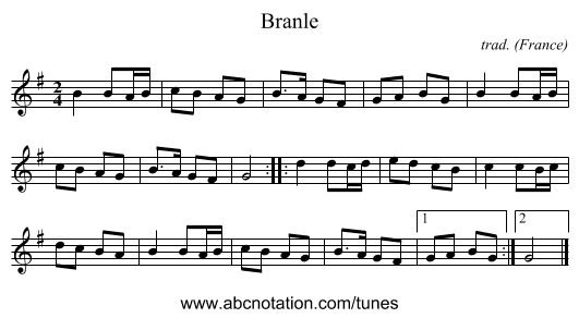 Branle - staff notation