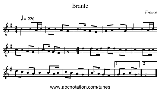 Branle - staff notation