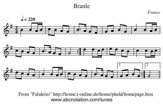 Branle - staff notation