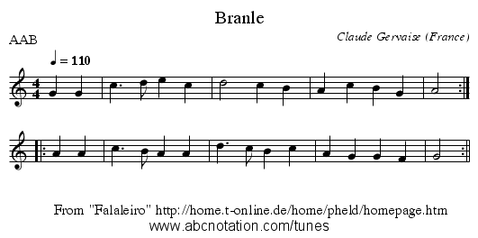Branle - staff notation