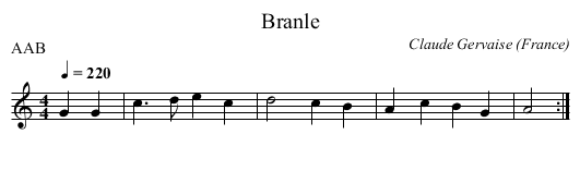 Branle - staff notation