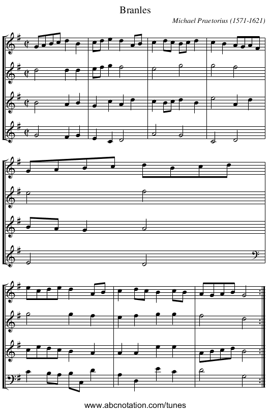 Branles - staff notation